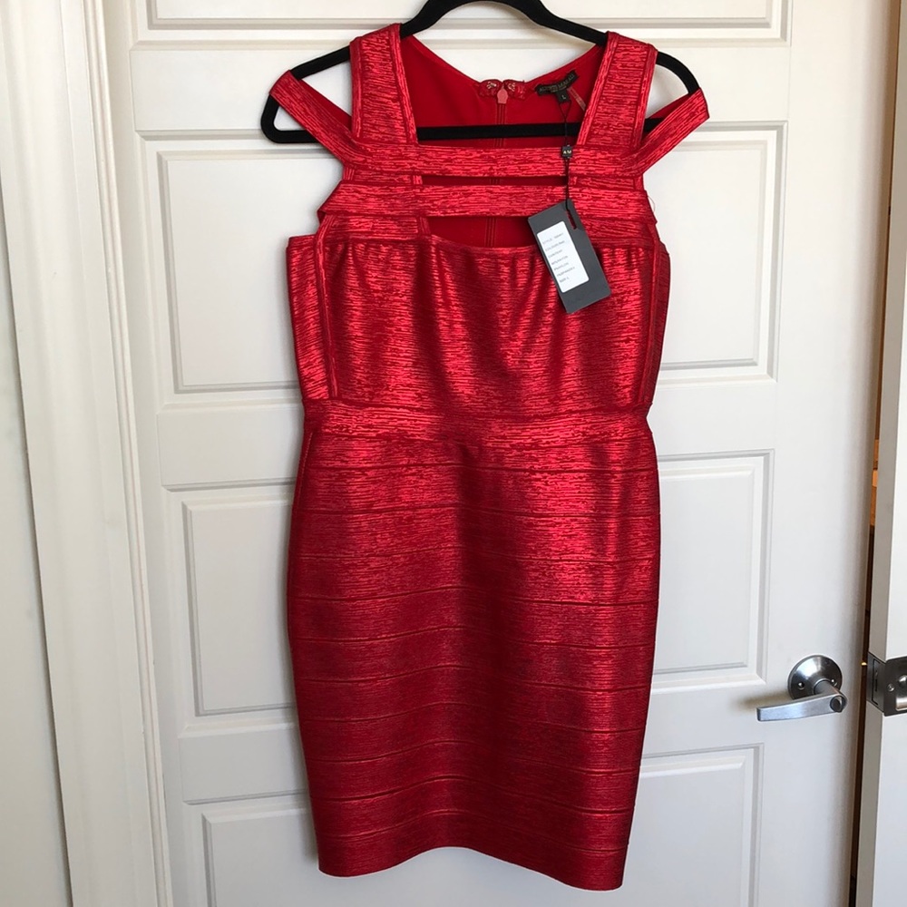 NWT Sexy, Metallic Red Bandage dress